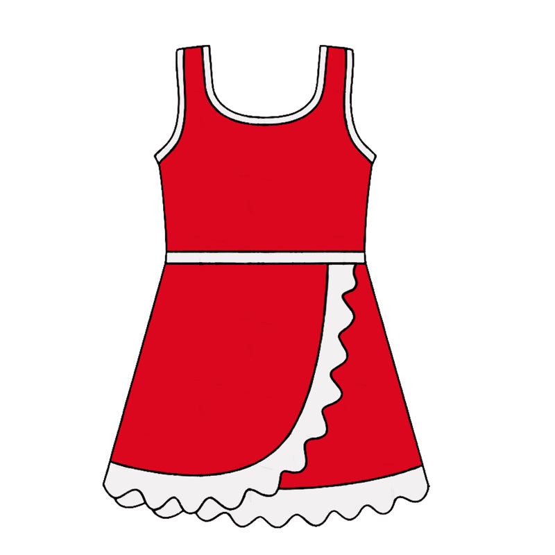 ( Moq 5 ) Preorder Baby Girls Kids Sleeveless Shorts Scallop Dress Yoga Active Red Clothes