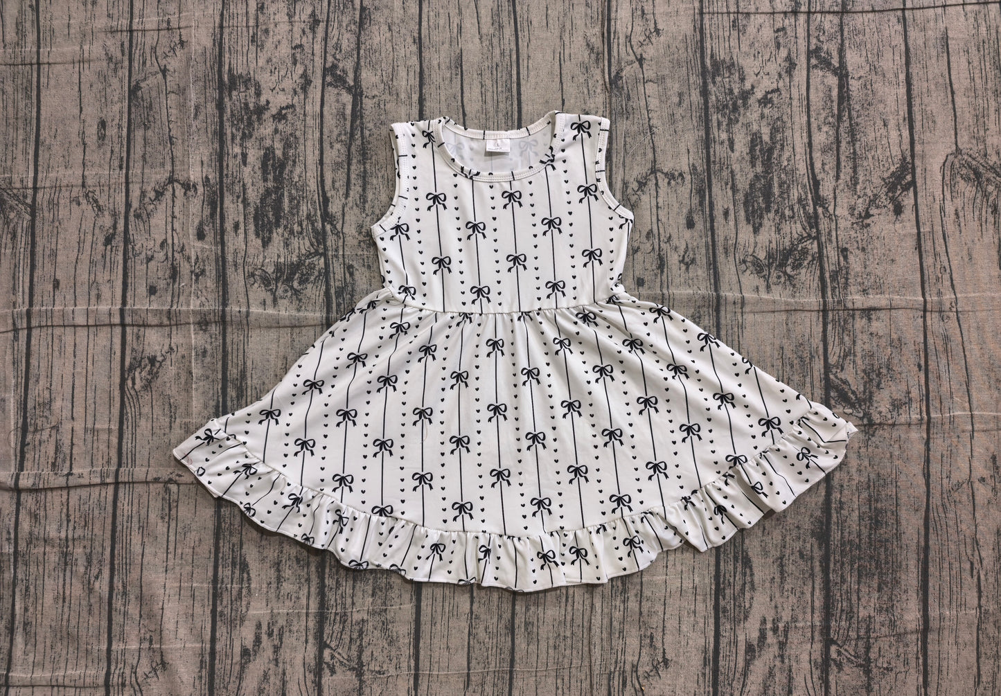 ( No moq ) Preorder Baby Girls Kids Sleeveless Black Bows Stripes Knee Length Dress Clothes