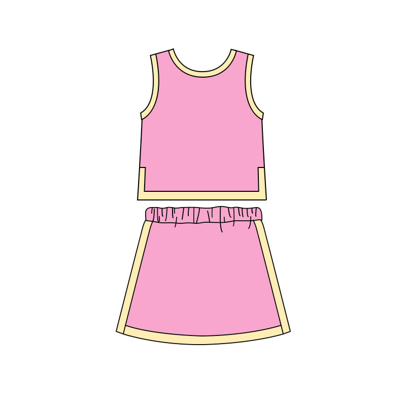 ( Moq 5 ) Preorder Baby Girls Kids Sleeveless Shirt Skirt Shorts Cotton Pink Set Clothes