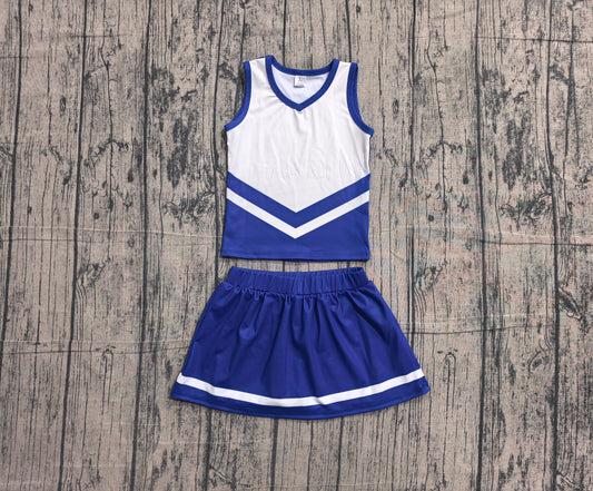 ( No moq ) Preorder Baby Girls Kids Sleeveless Tops Skirt Shorts Set Yoga Team Blue Clothes