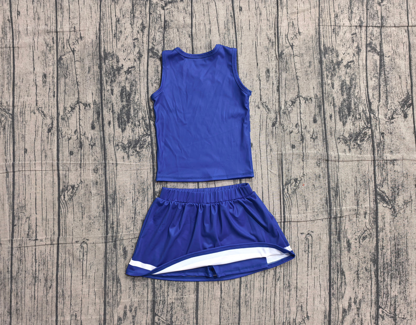( No moq ) Preorder Baby Girls Kids Sleeveless Tops Skirt Shorts Set Yoga Team Blue Clothes