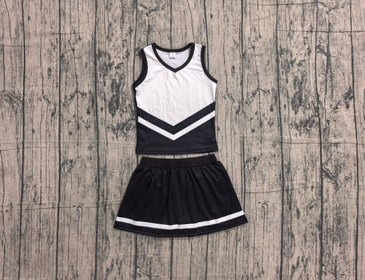 ( No moq ) Preorder Baby Girls Kids Sleeveless Tops Skirt Shorts Black Set Yoga Team Clothes