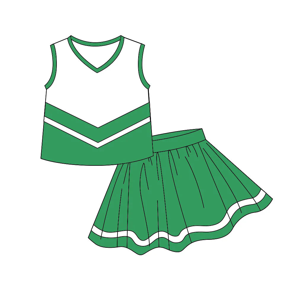 ( Moq 5 ) Preorder Baby Girls Kids Sleeveless Tops Green Skirt Shorts Set Yoga Active Team Clothes
