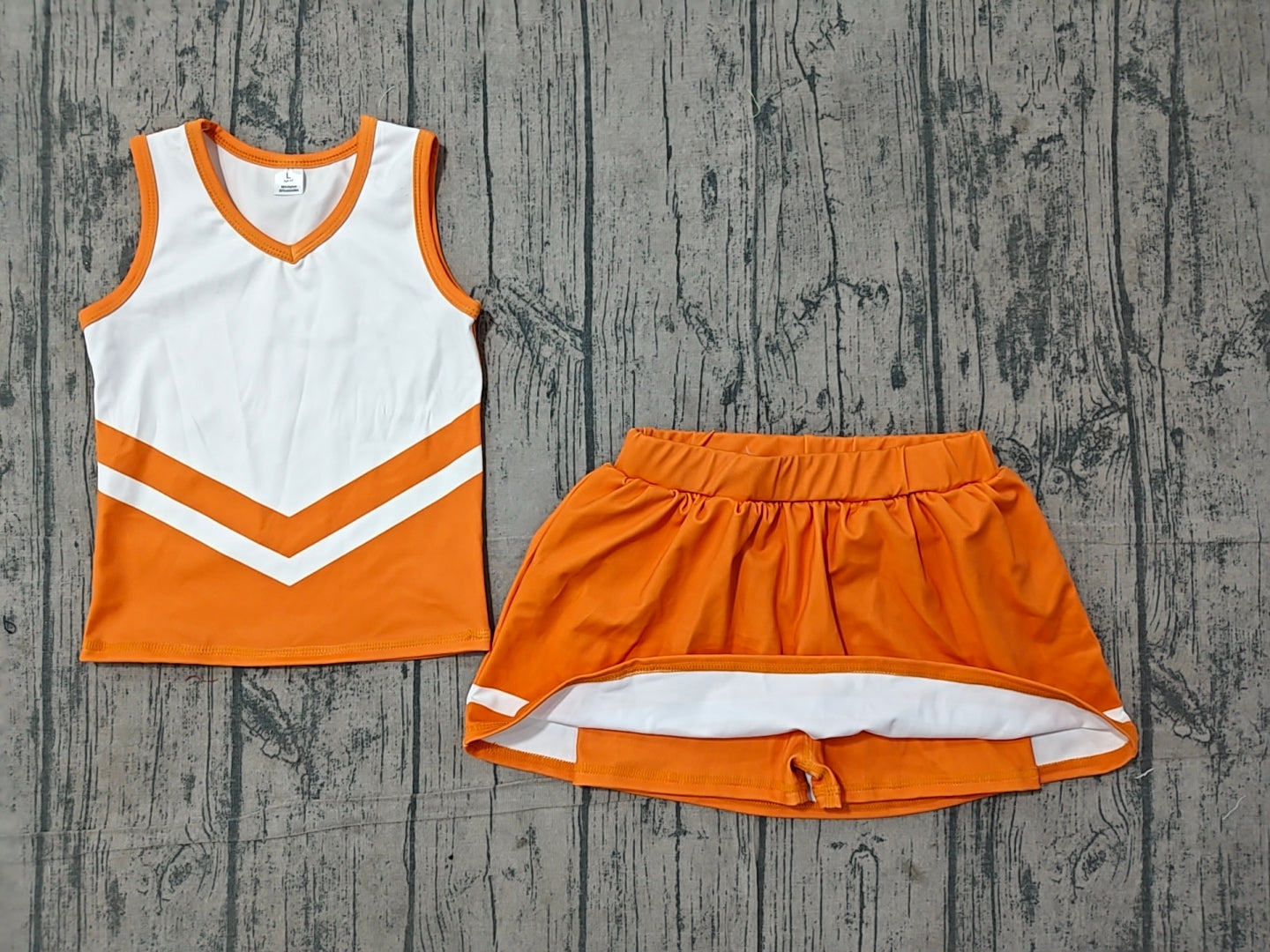 ( No moq ) Preorder Baby Girls Kids Sleeveless Tops Orange Skirt Shorts Set Yoga Active Team Clothes