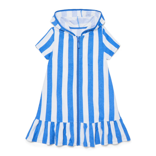 ( Moq 5 ) Preorder Baby Girls Kids Blue Stripes Hoodie Zipper Ruffle Dress Yoga Active Clothes