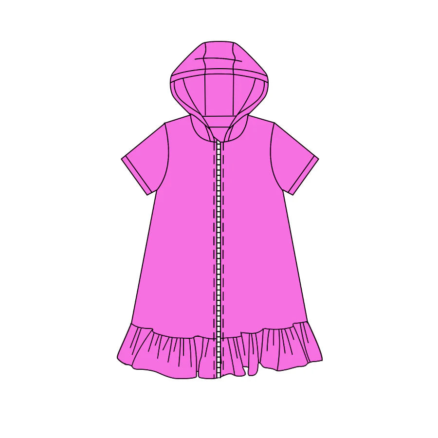 ( Moq 5 ) Preorder Baby Girls Kids Short Sleeves Hoodie Zipper Ruffle Dress Yoga Active Clothes