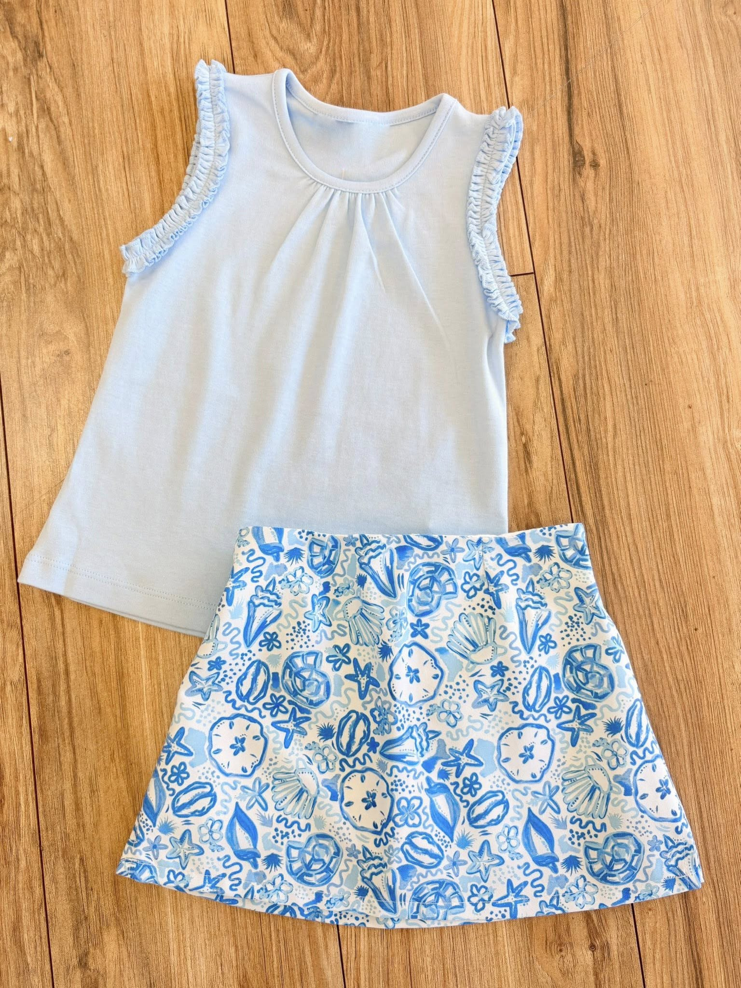 ( Moq 5 ) Preorder Baby Girls Kids White Cotton Tops Shell Yoga Skirt Shorts Set