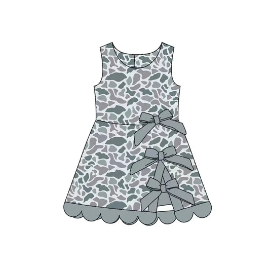 ( Moq 5 ) Preorder Baby Girls Kids Grey Camo Bows Shorts Scallop Dress Yoga Active Clothes