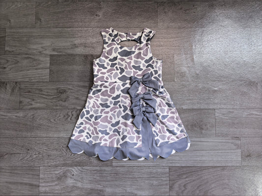 ( No moq ) Preorder Baby Girls Kids Grey Camo Bows Shorts Scallop Dress Yoga Active Clothes