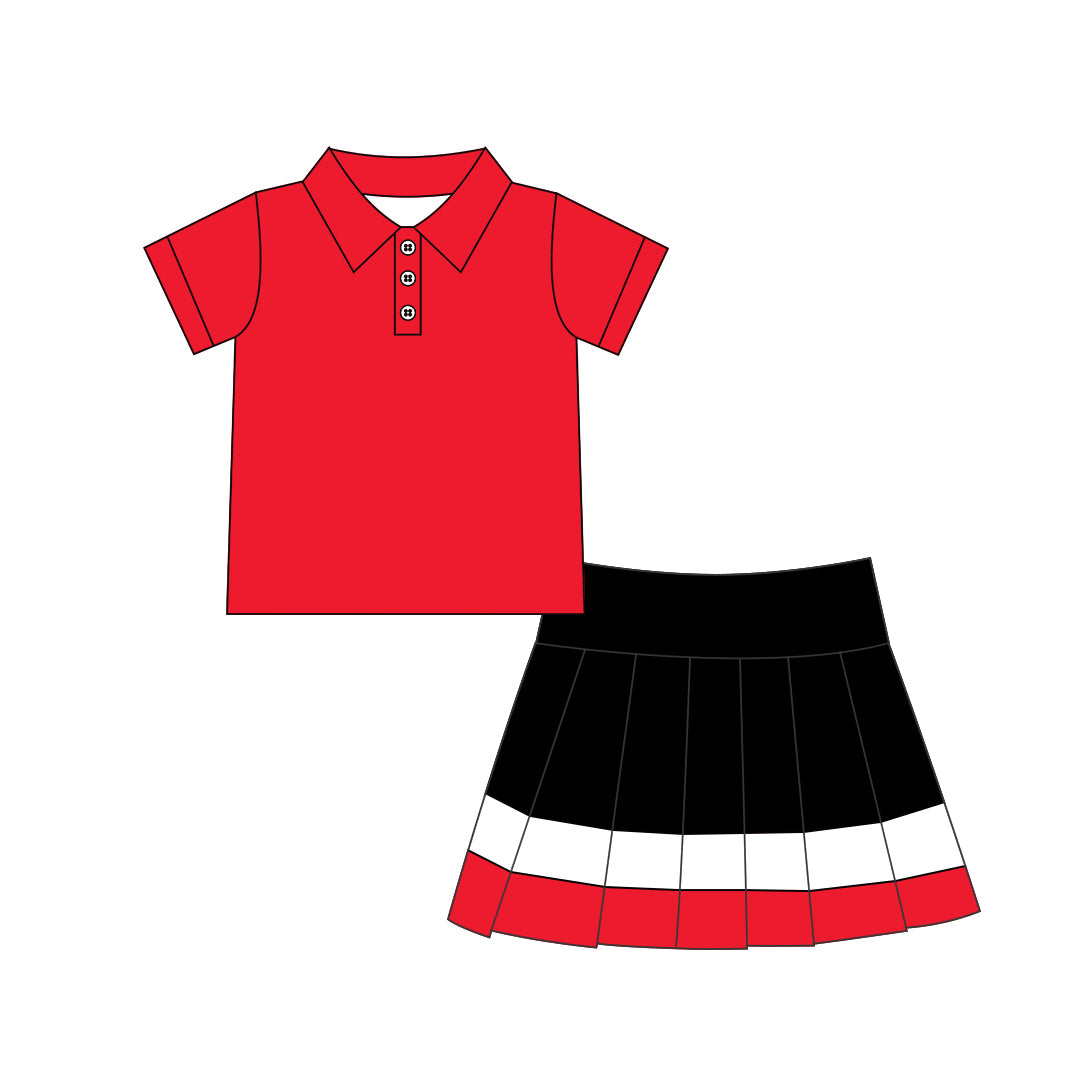 ( Moq 5 ) Preorder Baby Girls Kids Red Buttons Shirt Skirt Shorts Yoga Active Set Clothes
