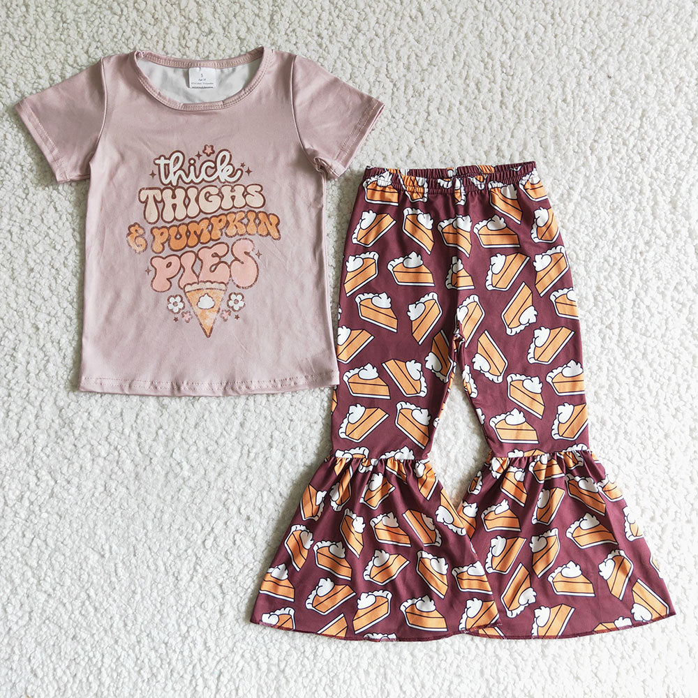 Sibling Baby Girl Short Sleeves Thanksgiving Pies Shirt Pants Sibling Fall Outfit RTS