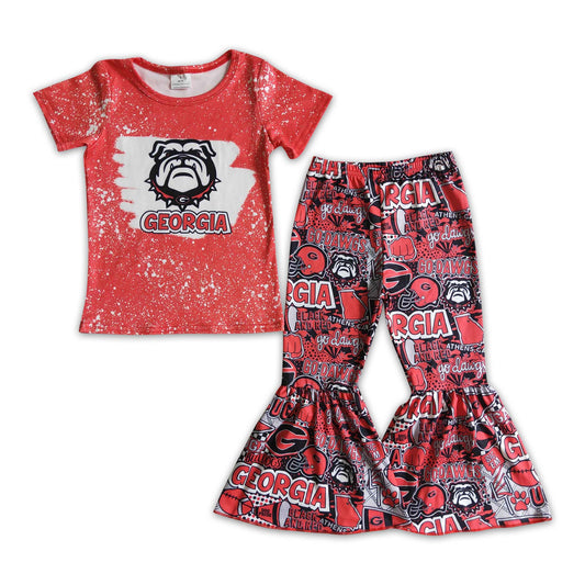 Promotion Baby Girl Short Sleeves Dog Shirt Bell Pants Team Outfit RTS