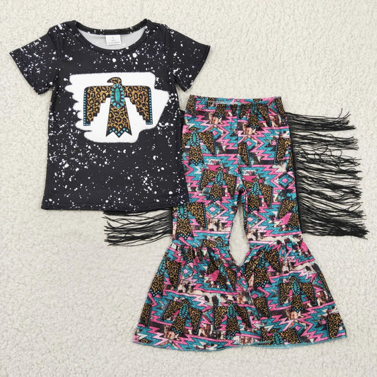 Promotion Baby Girl Western Tassel Bird Bell Pants Outfit RTS