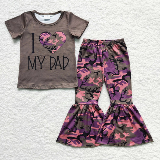 Promotion Baby Girl Camo I love Dad Bell Pants Outfit RTS