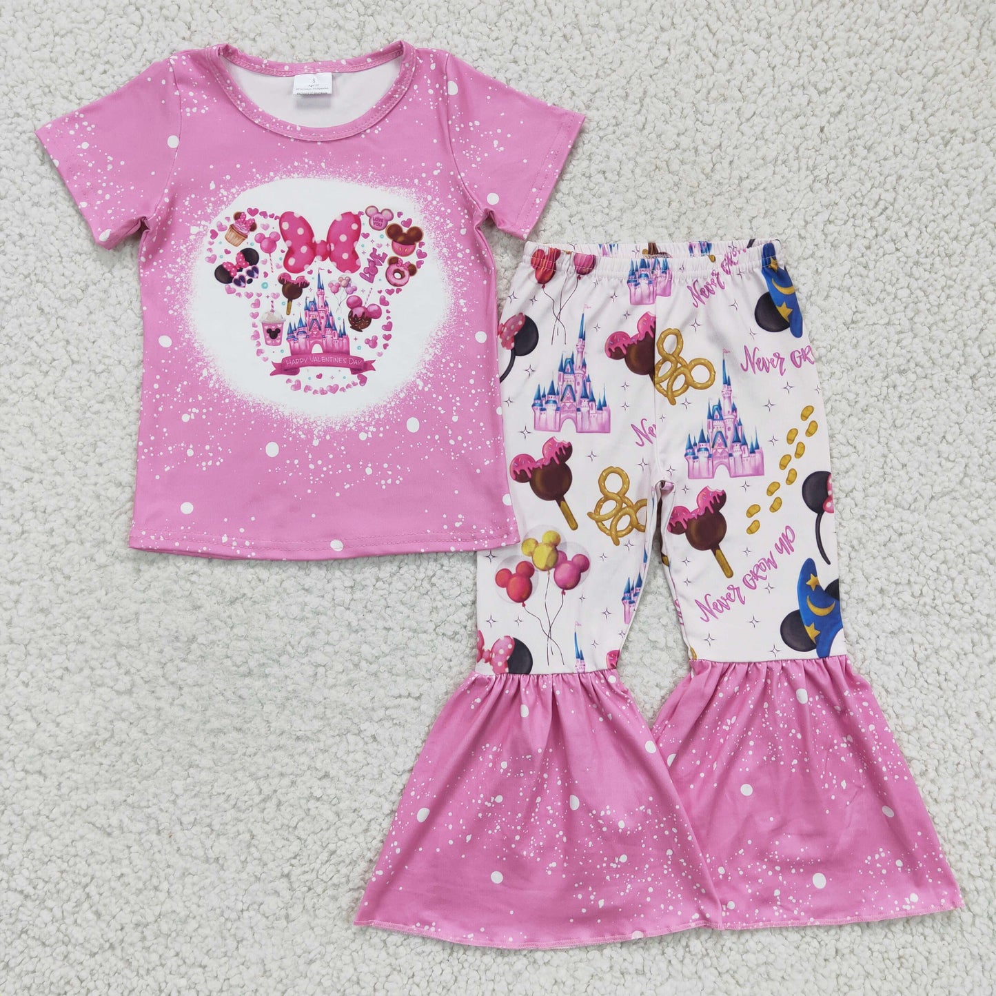 Promotion Baby Girl Pink Castles Shirt Cartoon Bell Pants Outfit RTS