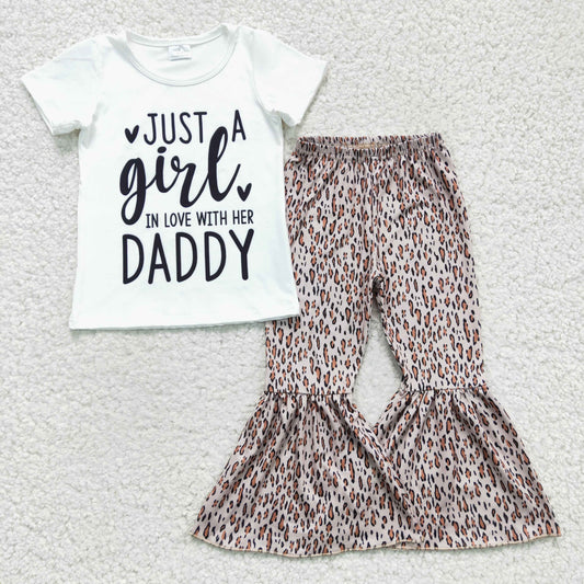 Promotion Baby Girl Short Sleeves Daddy Shirt Leopard Pants Set  RTS