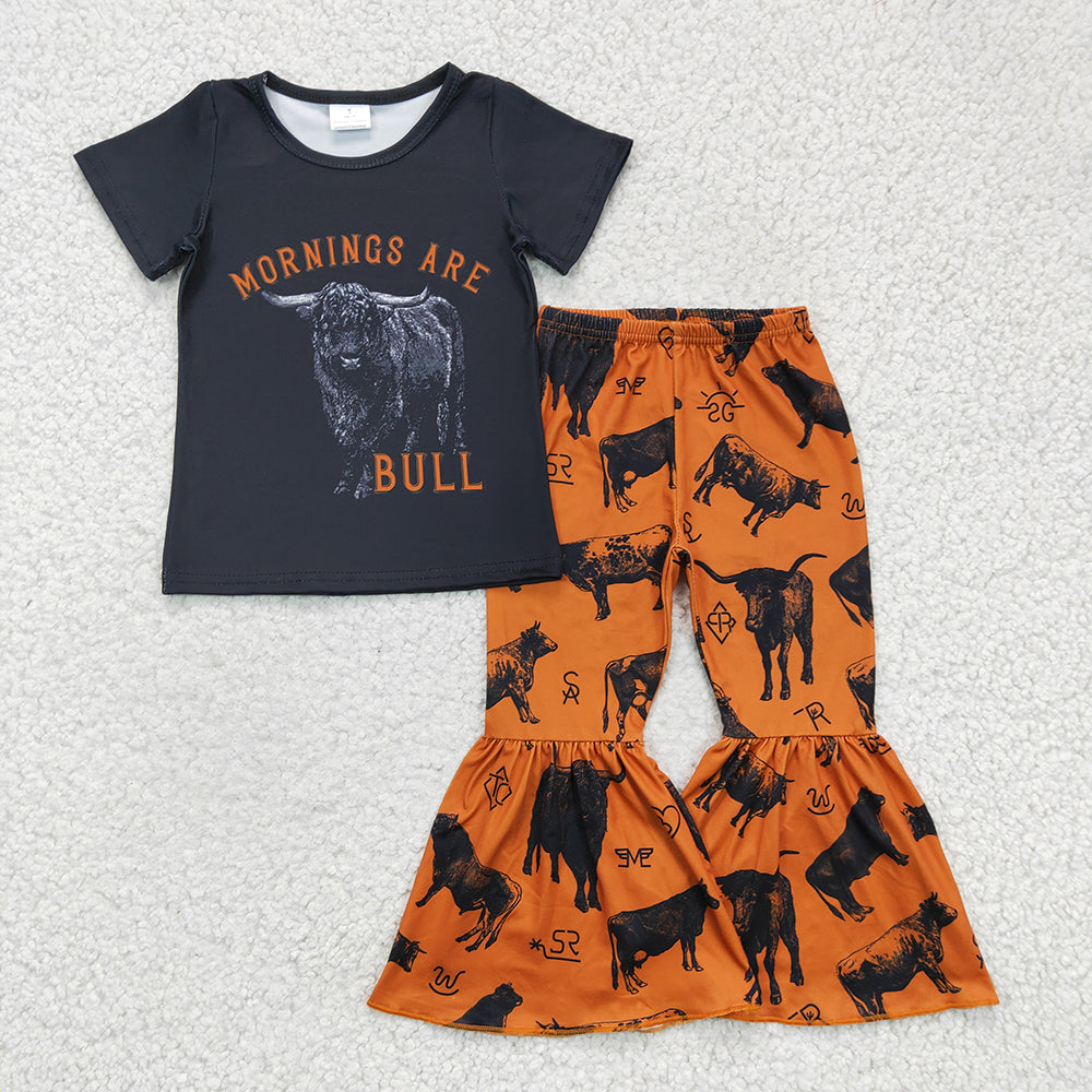 Promotion Baby Girl Western Cow Bell Pants Set RTS