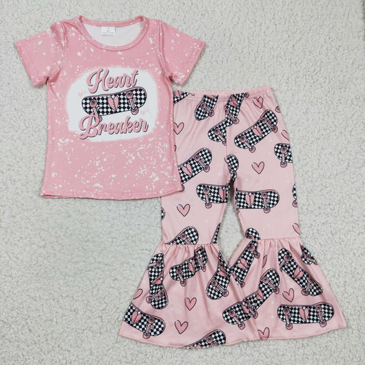 Promotion Baby Girl Hearts Breakers Skateboard Bell Pants Valentine's Set