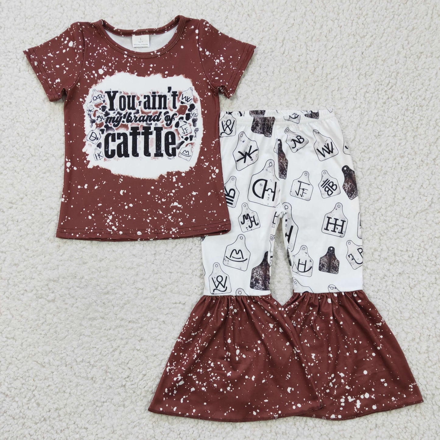 Promotion Baby Girls Kids Short Sleeves Shirt Western Bell Pants Outfit RTS