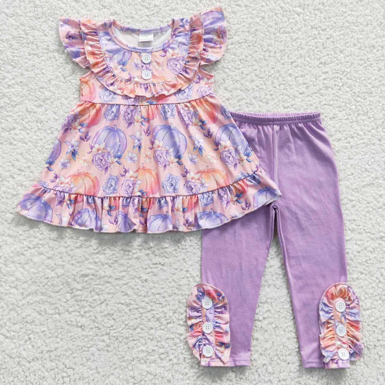 Sibling Baby Girls Kids Pumpkins Flower Tops Pants Fall Clothes Sets RTS