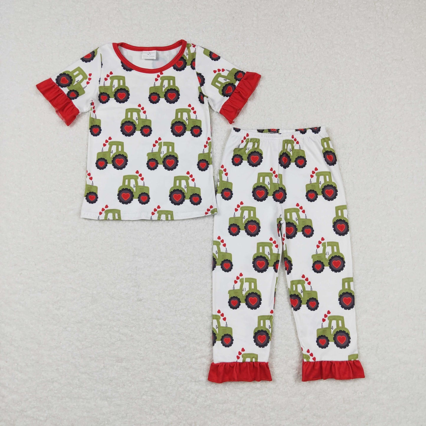 Sibling Boys Girls Kids Hearts Trucks Shirt Pants Valentines Pajamas Sets RTS