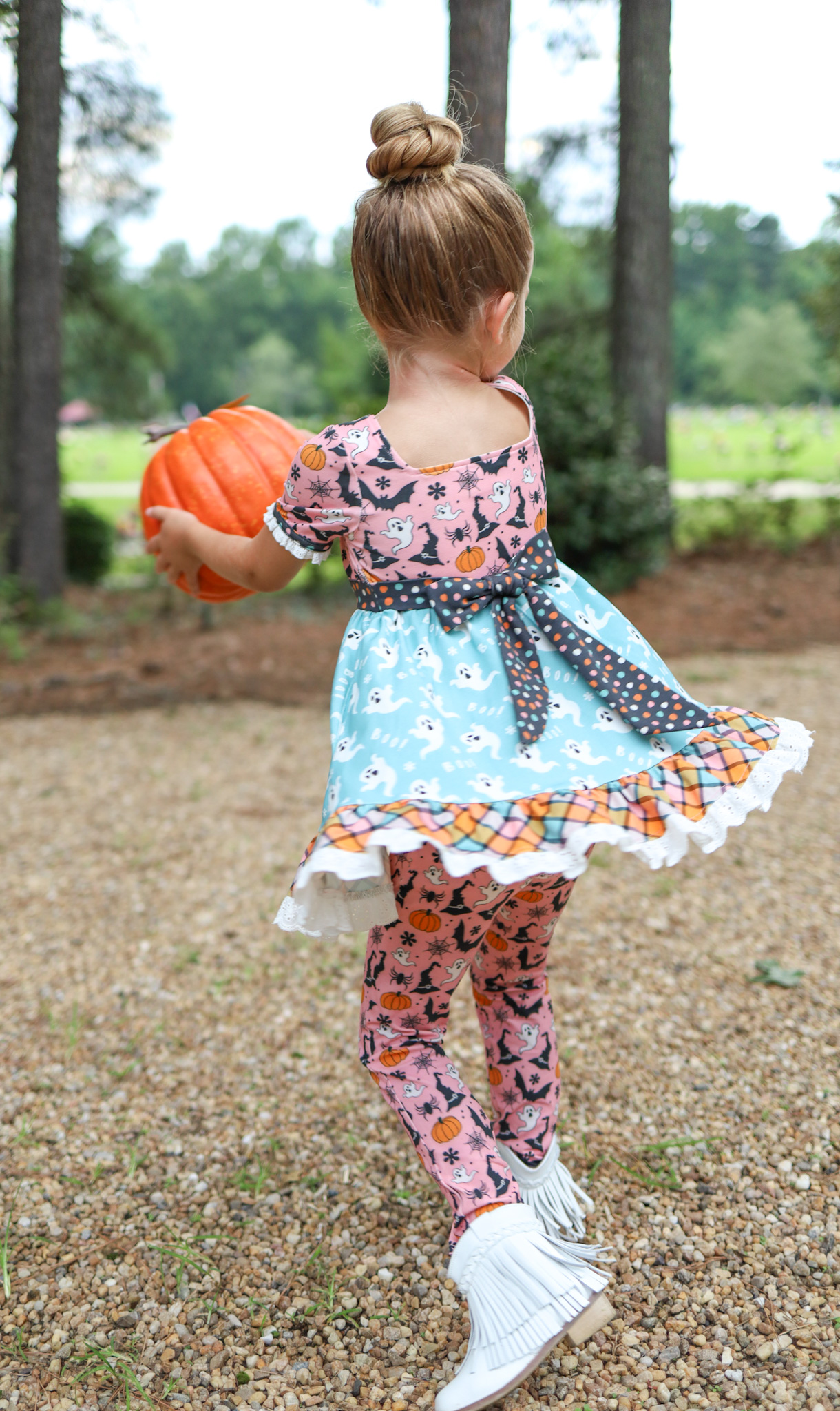 Pre-order Baby Girl Short Sleeves Halloween Ghost Tunic Pants Set