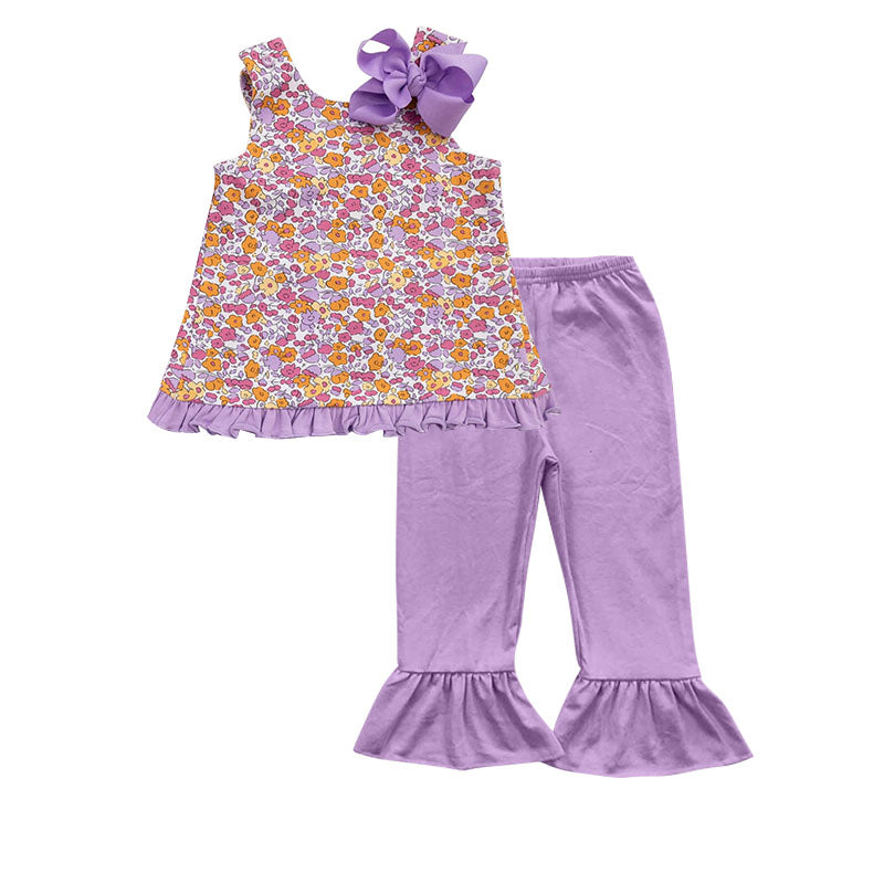 Pre-order Baby Girl Flower Tops Purple Pants Set