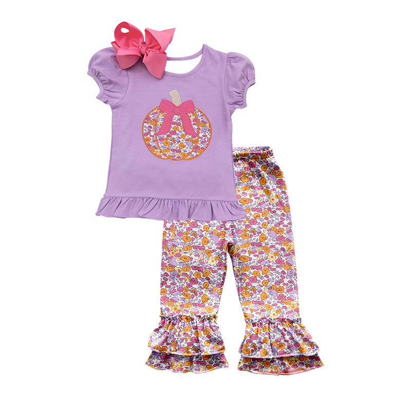 Pre-order Baby Girl Pumpkin Purple Shirt Floral Pants Set