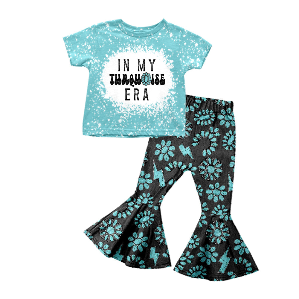 Pre-order Baby Girl Short Sleeves Western Blue Shirt Bell Pants Set
