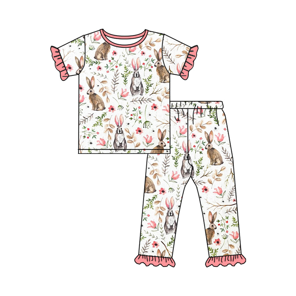 Pre-order Baby Girl Easter Rabbit Shirt Pants Pajamas Clothes Set
