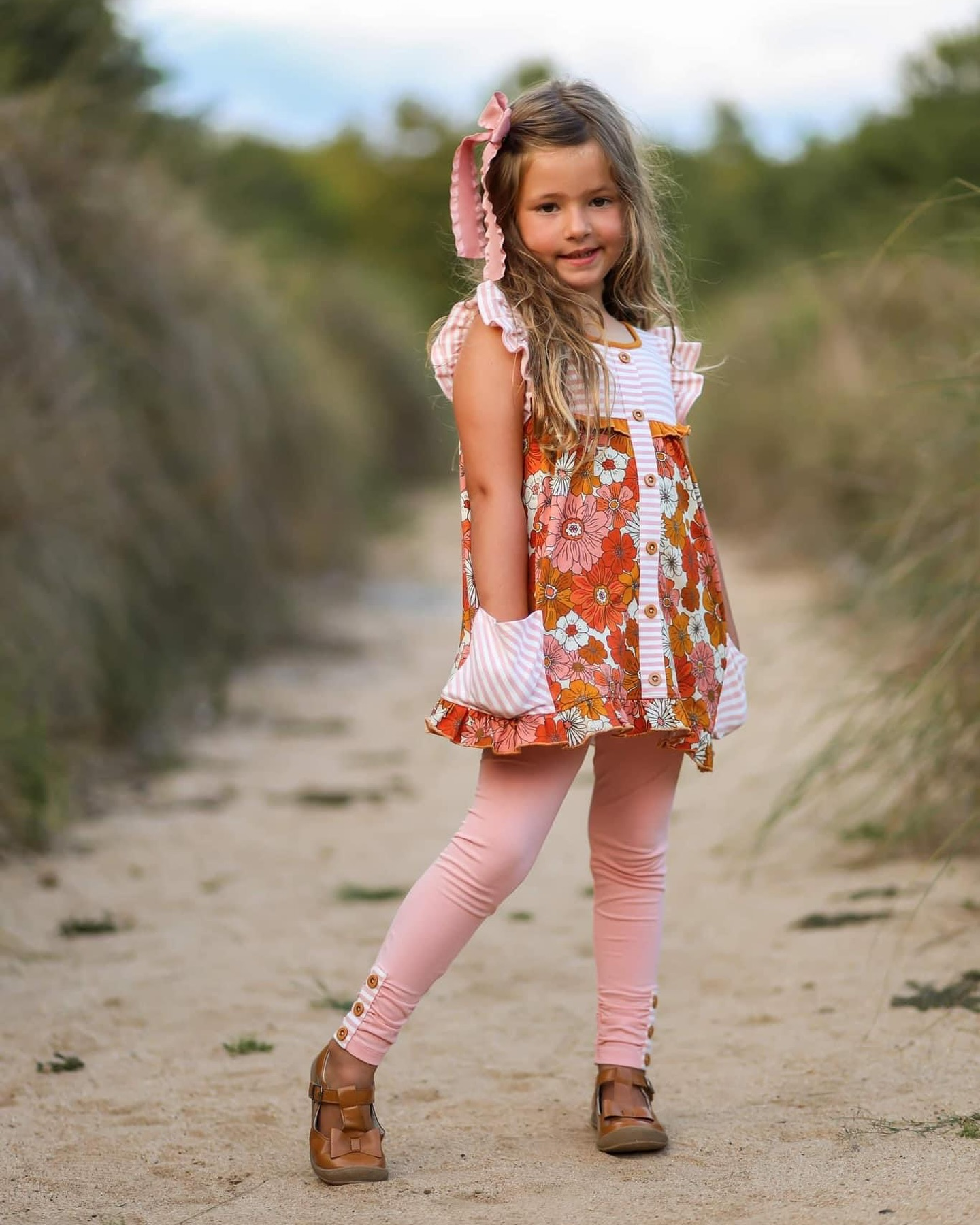 Pre-order Baby Girl Flower Pocket Tops Pink Legging Clothes Set