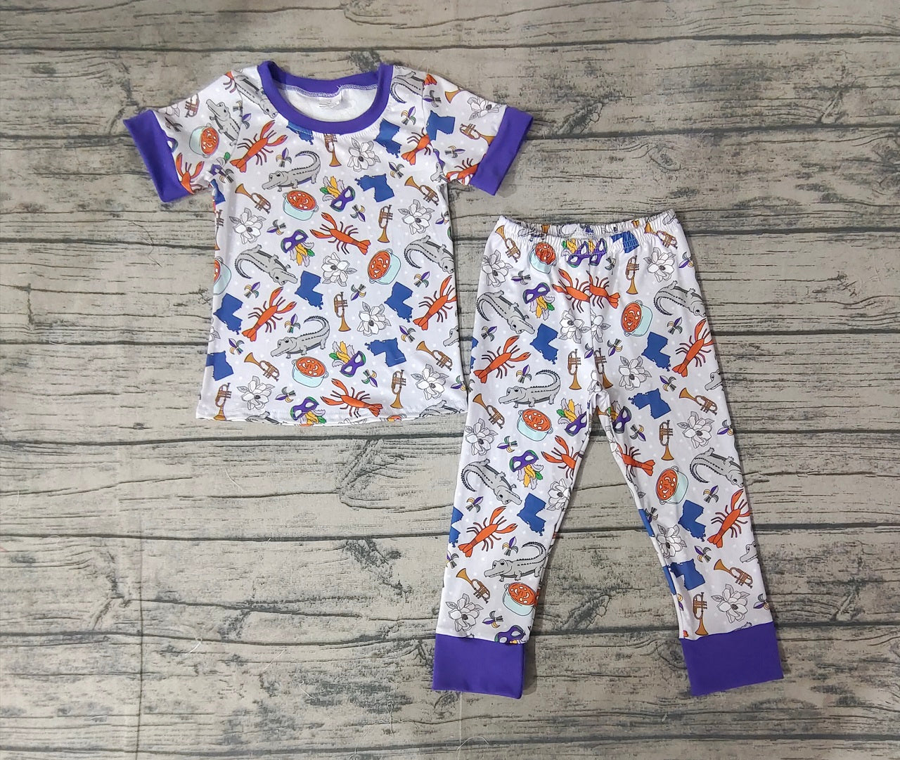 Baby Girl Short Sleeves Mardi Gras Shirt Pants Pajamas Clothes Set