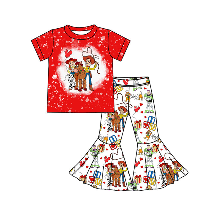 Pre-order Baby Girl Red Short Sleeves Christmas Toys Shirt Bell Pants Outfit Clothes Set