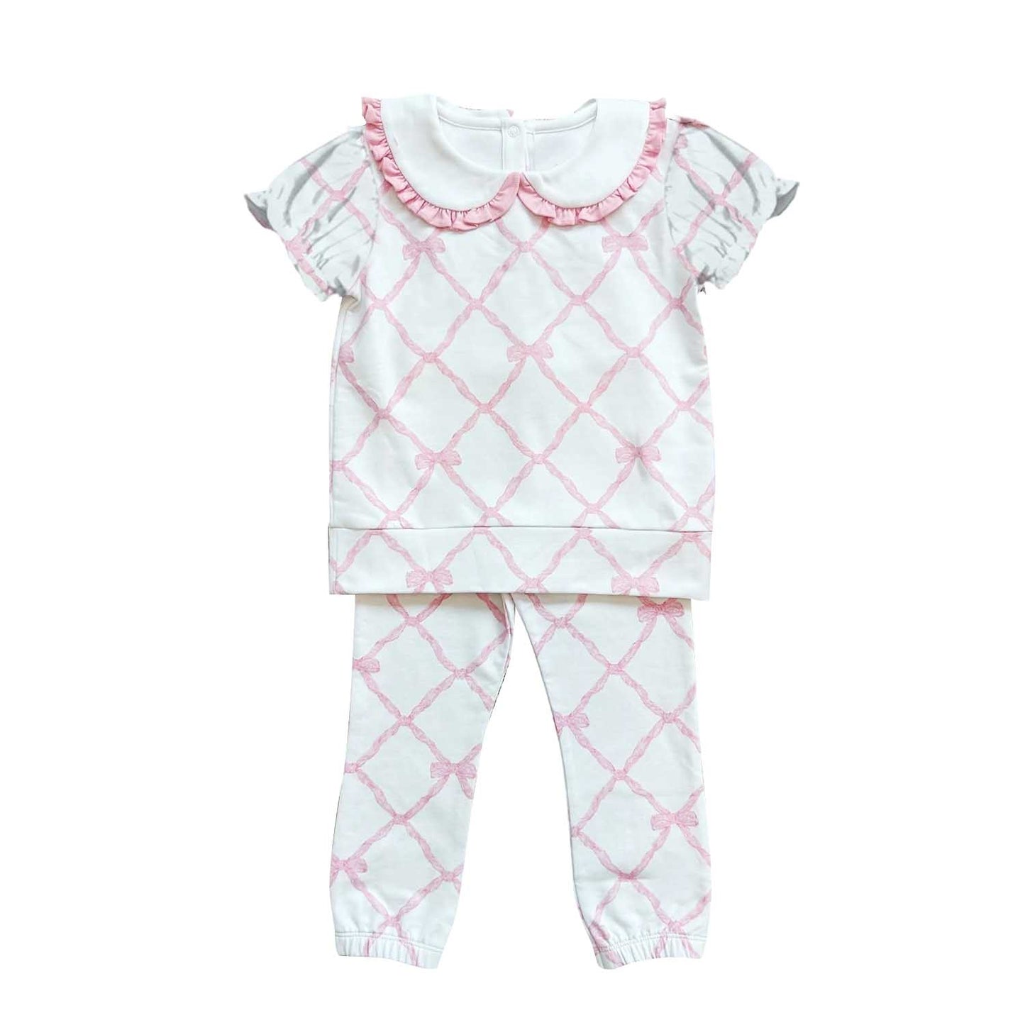 Preorder Baby Girl Pink Bows Shirt Pants Outfits Clothes Set