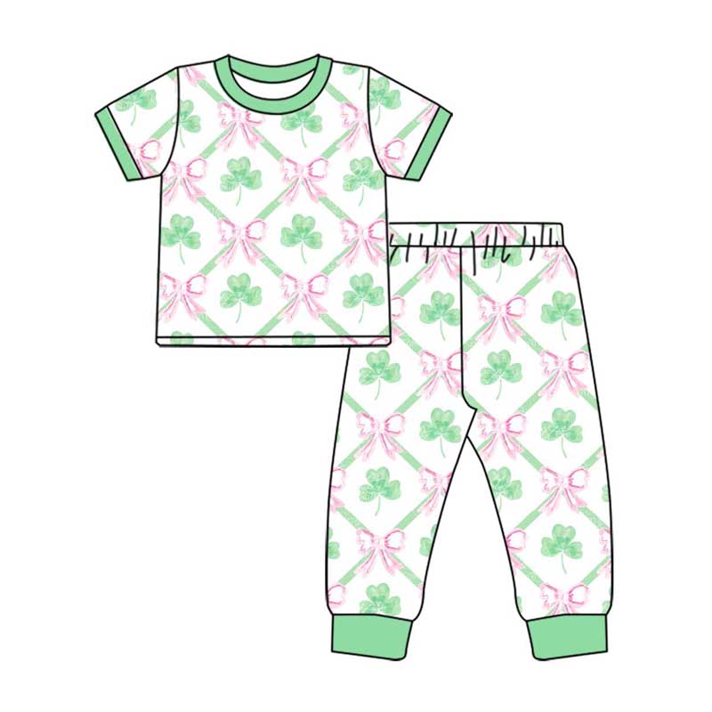 Preorder Baby Girl St Patrick Bows Shirt Pants Pajamas Clothes Set