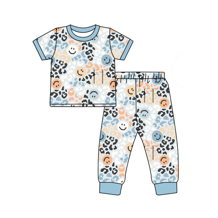 Preorder Baby Kids Toddler Short Sleeves Leopard Smile Shirt Pants Pajamas Clothes Set
