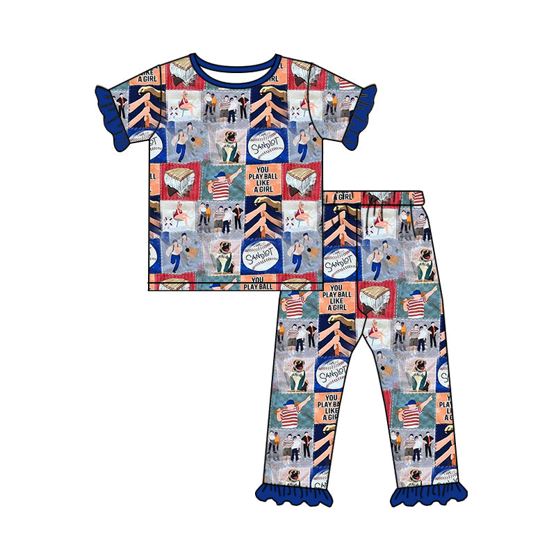 Preorder Baby Girl Short Sleeves Baseball Play Shirt Pants Pajamas Clothes Set