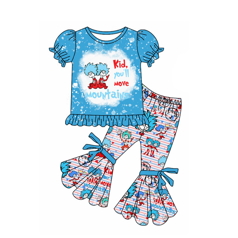 Preorder Baby Girl Short Sleeves Dr Reading Shirt Bell Pants Clothes Blue Set