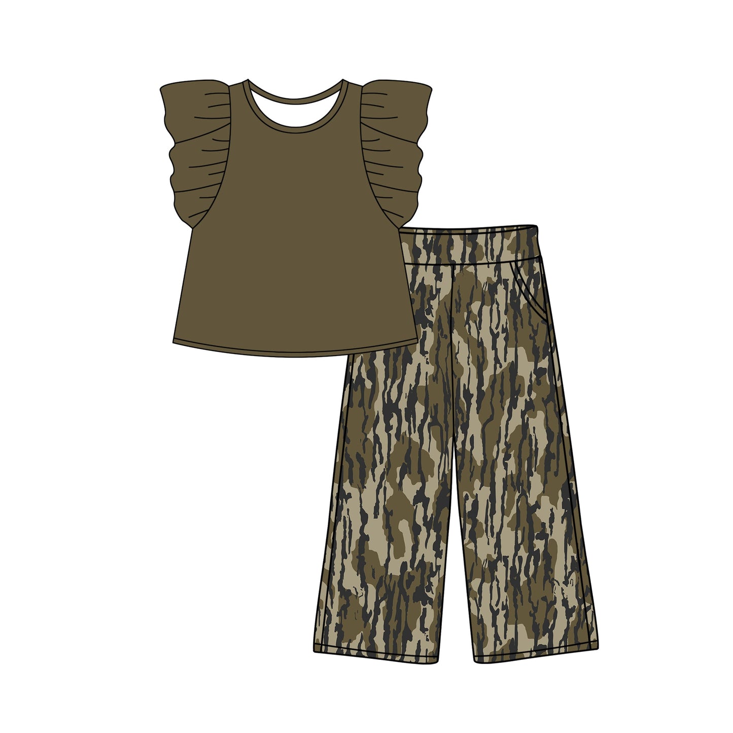 Preorder Baby Girl Short Sleeves Shirt Bottomland Camo Pants Clothes Set