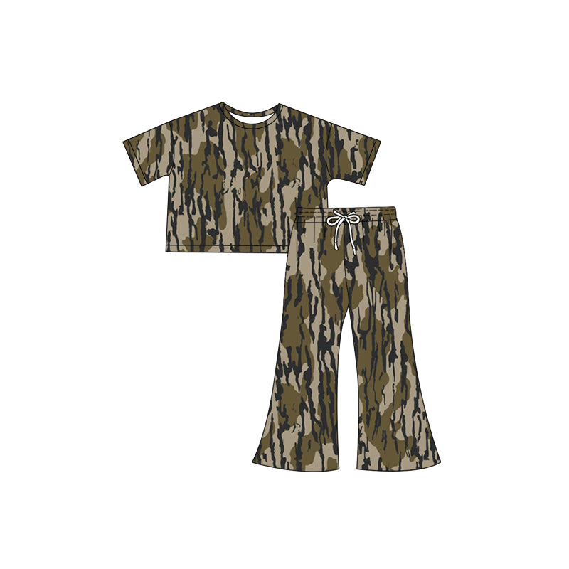 Preorder Baby Girl Kids Short Sleeves Shirt Tops Pants Clothes Camo Set