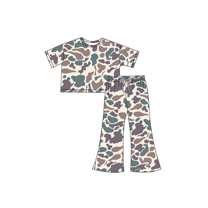 Preorder Baby Girl Short Sleeves Shirt Tops Pants Clothes Purple Camo Set
