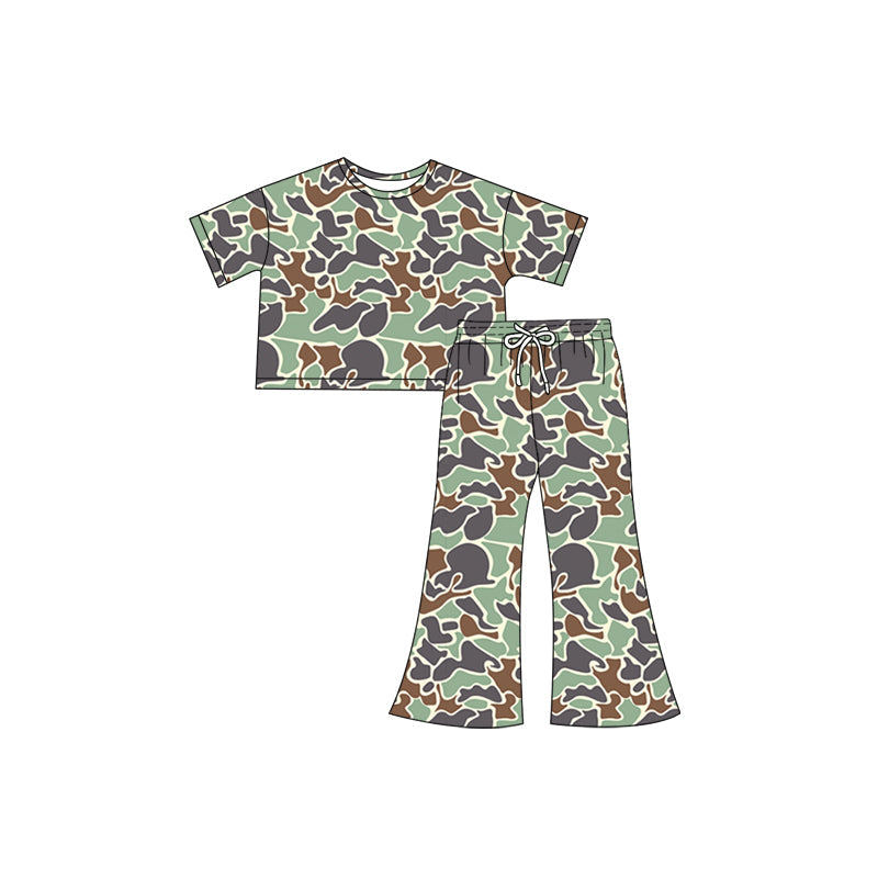 Preorder Baby Girl Short Sleeves Green Camo Shirt Pants Clothes Set