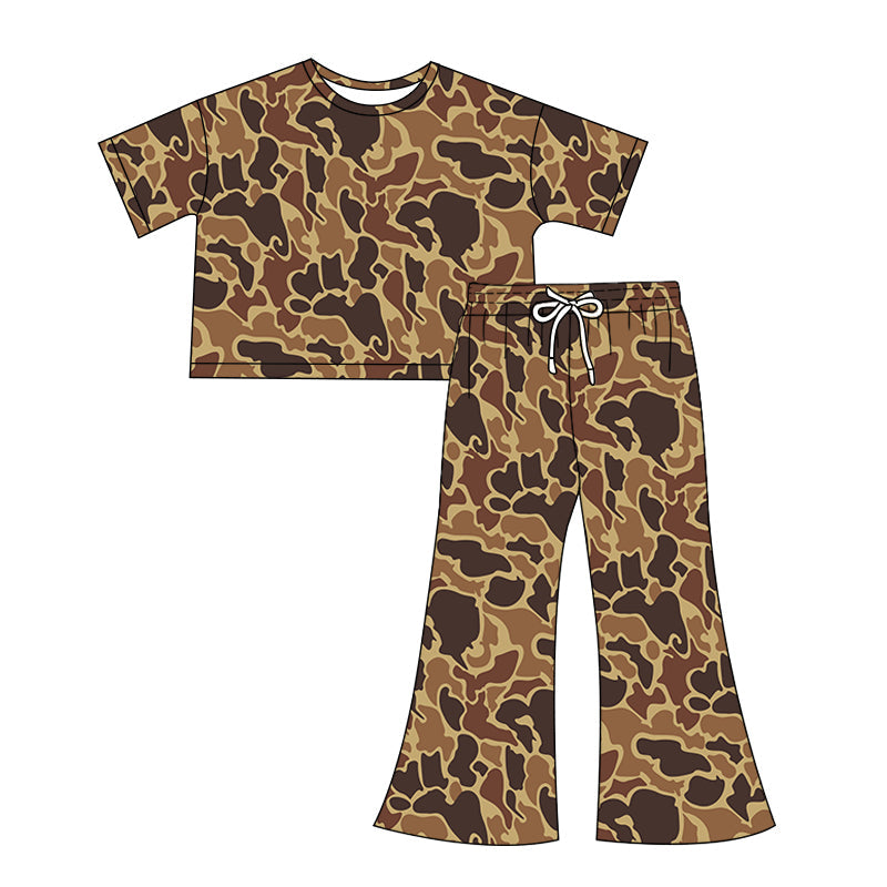 Preorder Adult Women Short Sleeves Shirt Tops Pants Clothes Brown Camo Set