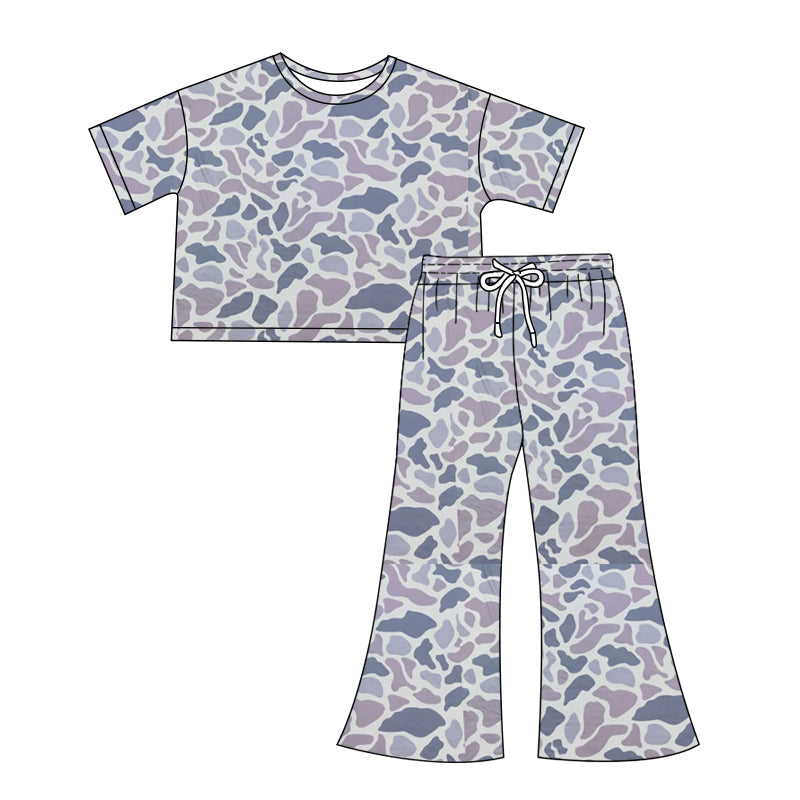 Preorder Baby Girl Short Sleeves Grey Camo Shirt Pants Clothes Set