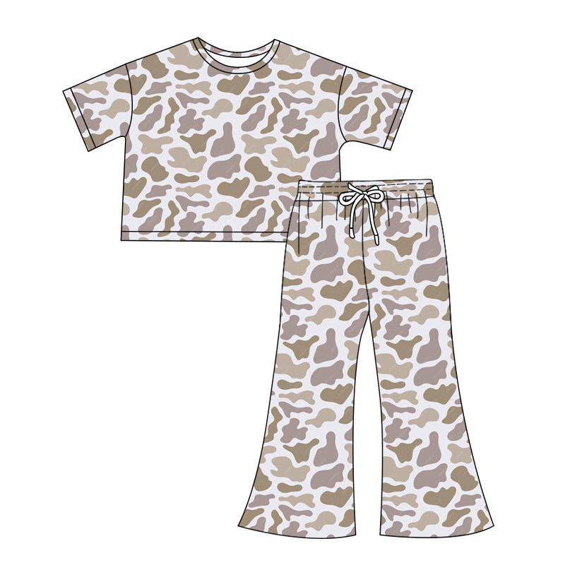 Preorder Adult Women Short Sleeves Green Camo Shirt Pants Clothes Set