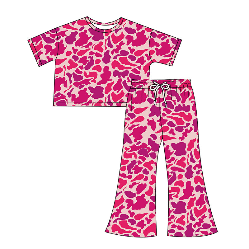 Preorder Adult Women Short Sleeves Camo Pink Shirt Pants Clothes Set