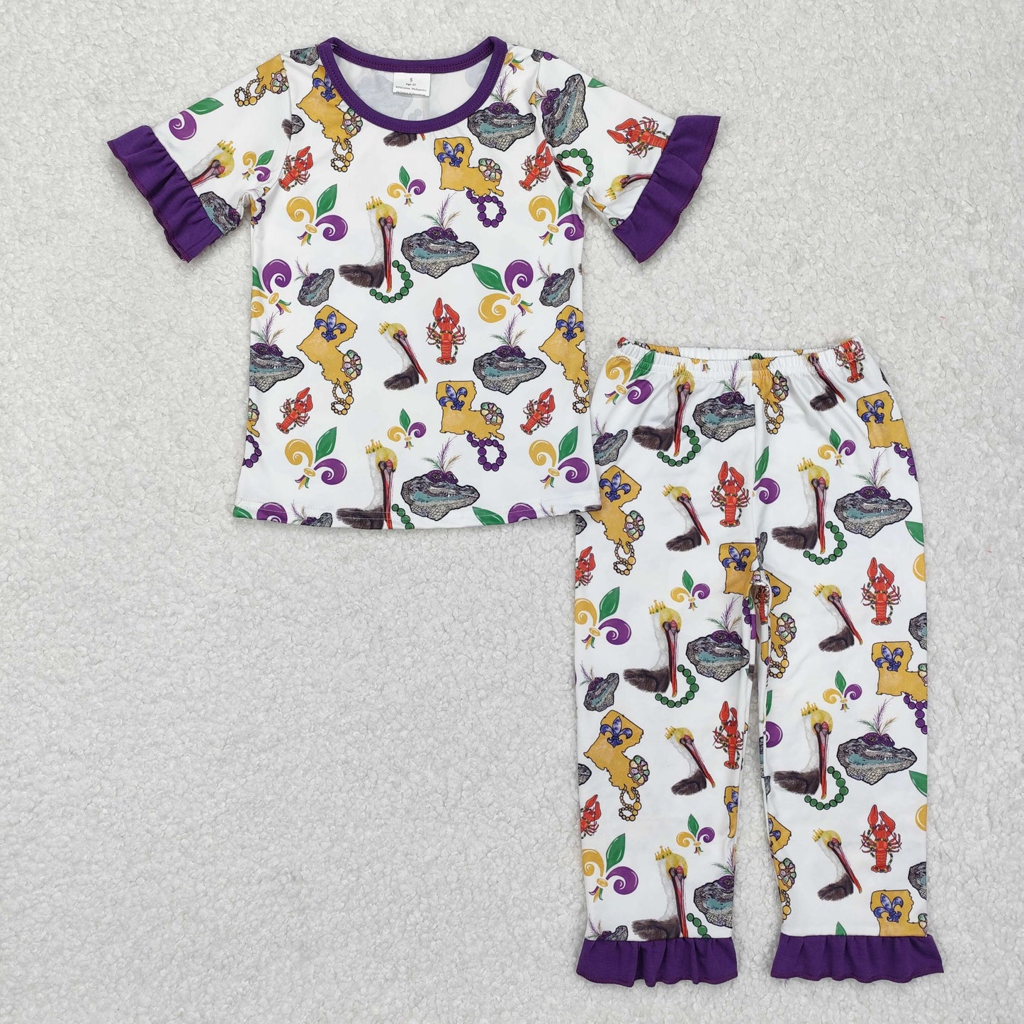 Sibling Boys Girls Toddler Short Sleeves Mardi Gras Crayfish Romper Pajamas Set Clothes RTS
