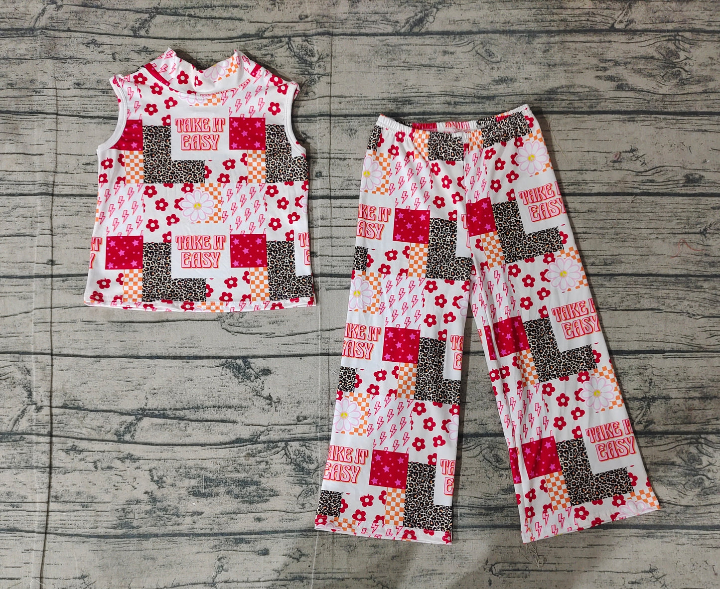 Baby Girl Sleeveless Western Flower Shirt Bell Pants Clothes Set RTS