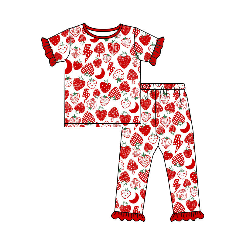Preorder Baby Girl Short Sleeves Strawberry Shirt Pants Pajamas Clothes Set