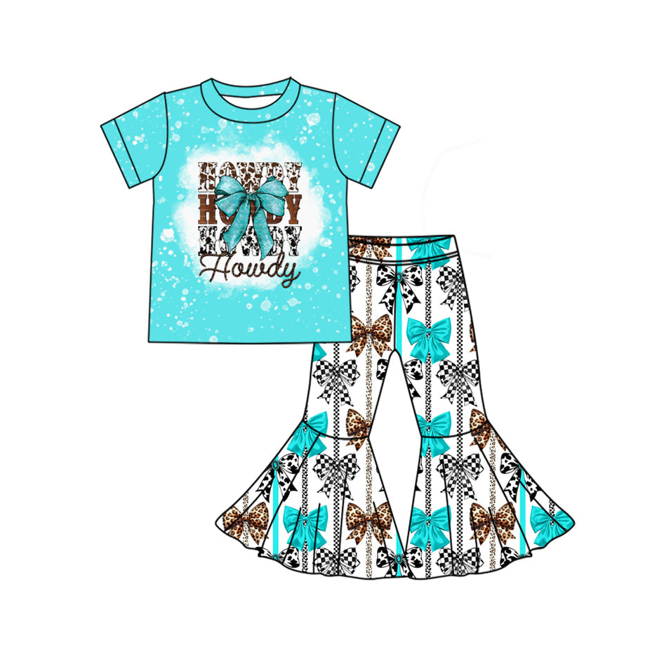 Preorder Baby Girl Short Sleeves Western Howdy Bows Shirt Bell Pants Set